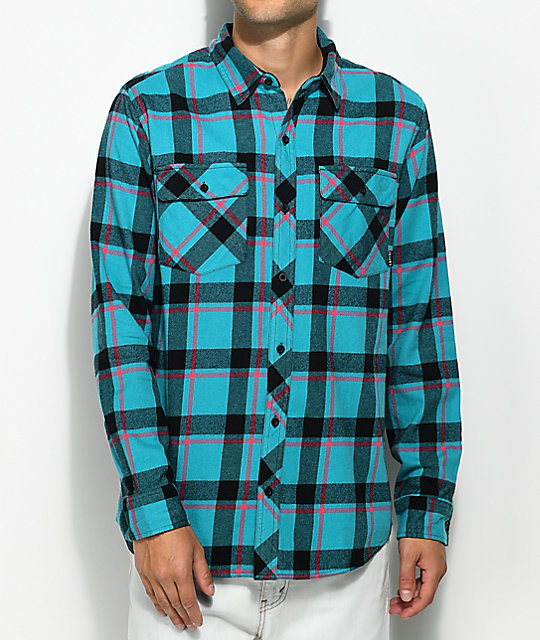 pink and black flannel shirt