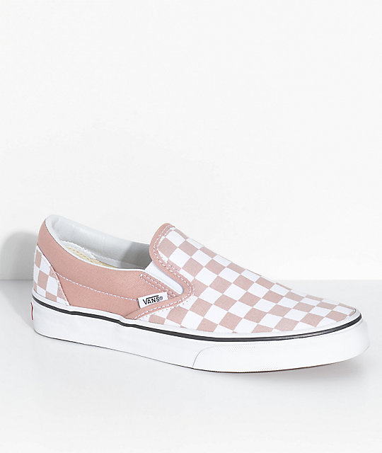 pink checkered vans slip on