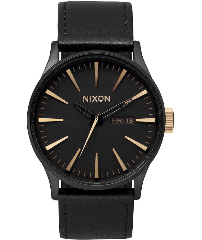 Nixon Sentry Leather Matte Black & Gold Watch - Nixon Watches