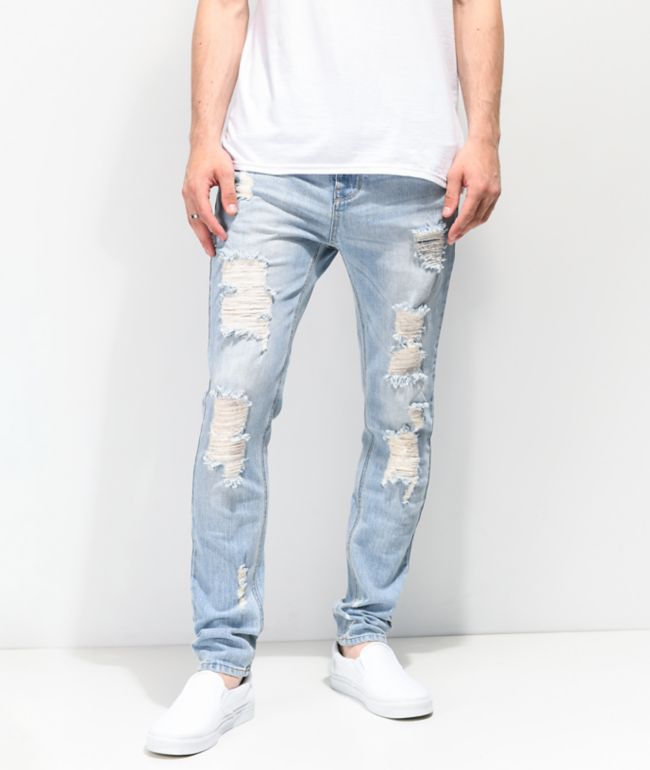 Light blue ripped skinny best sale jeans mens