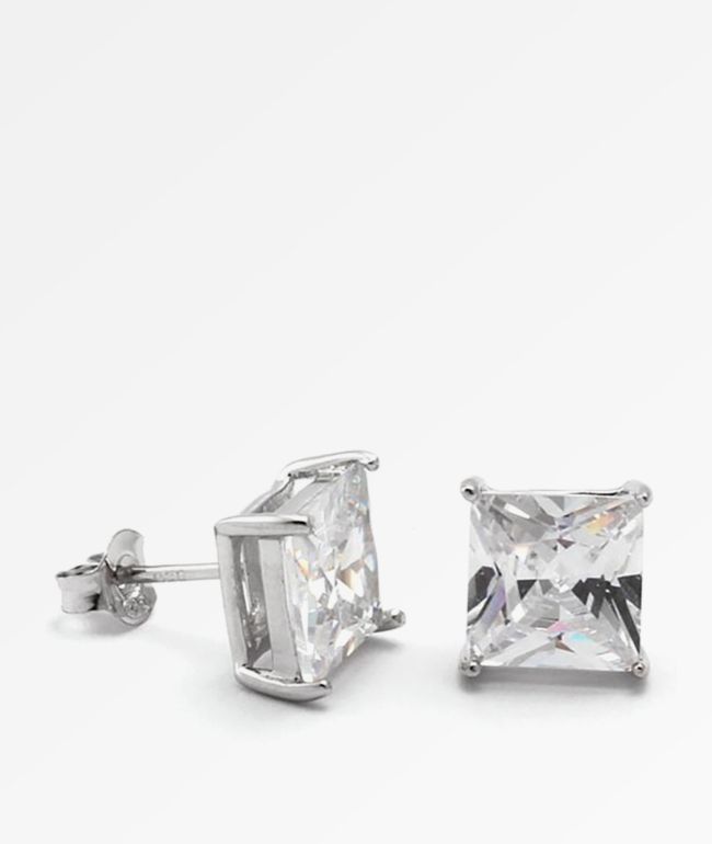 King Ice Princess Cut .925 Silver Earrings - King Ice