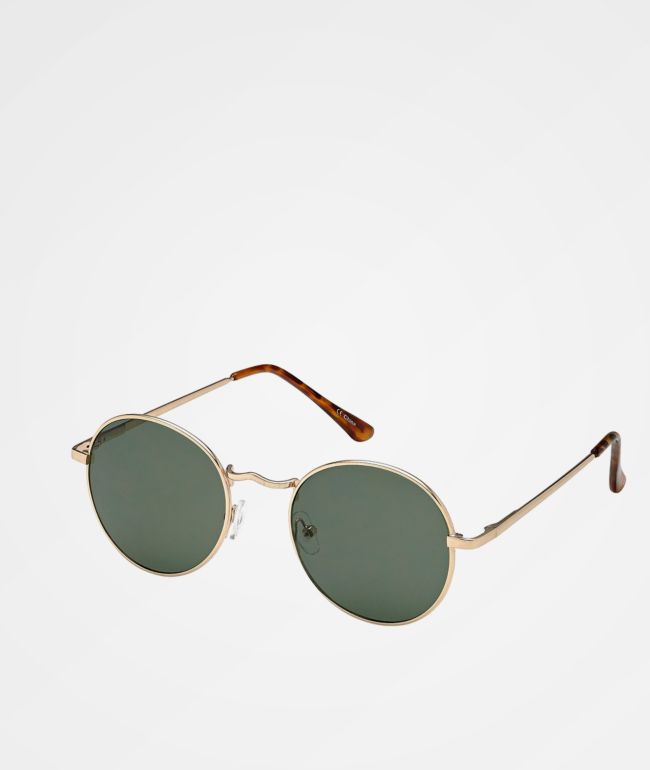 Round Gold & Green Sunglasses - Blue Gem Sunglasses