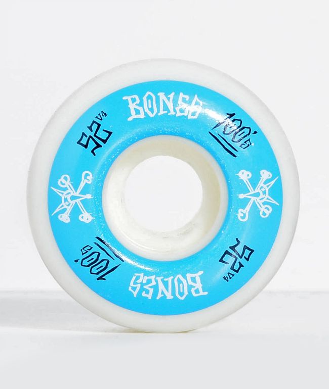 Bones 100 Ringers 52mm Blue & White Skateboard Wheels - Bones