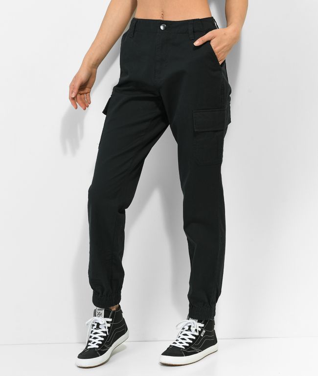 Women's Flex Woven Mid-Rise Cargo Joggers - All In Motion™ Black L 1 ct