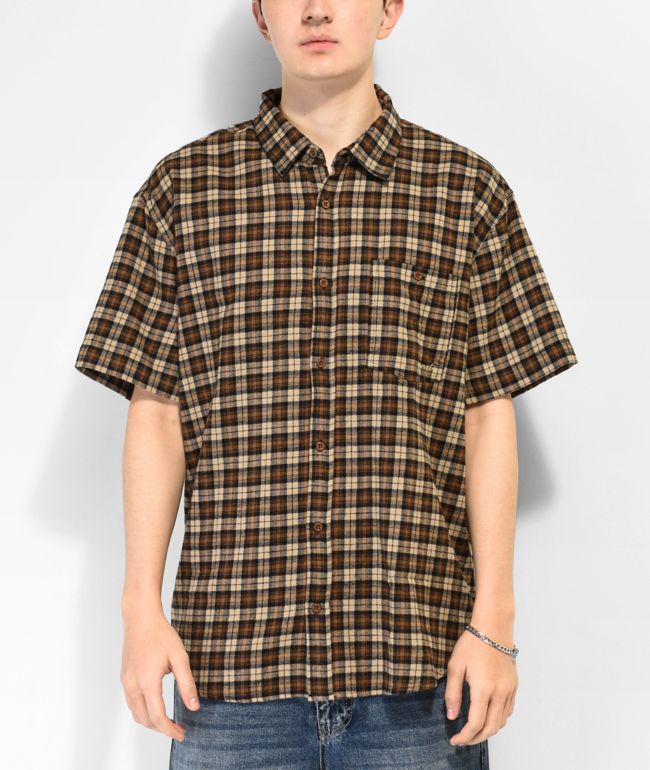 Monet Skateboards Push It Brown Short Sleeve Flannel Shirt - Monet Skateboards