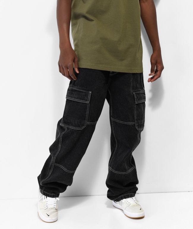 Empyre Loose Fit Black Denim Cargo Skate Jeans - Empyre