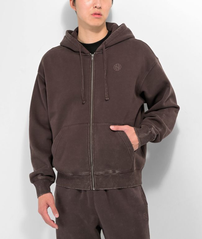 Brown zip up hoodie mens best sale