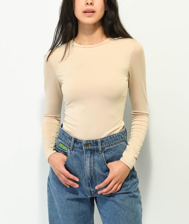 Spicychix Beige Long Sleeve Bodysuit - Spicychix