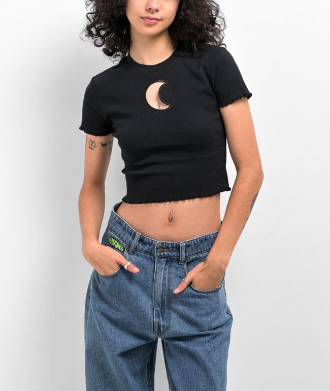 KEINA RITA　Open Back Top B lack 36 Zine Rita Black Open Back Crop T-Shirt | Zumiez