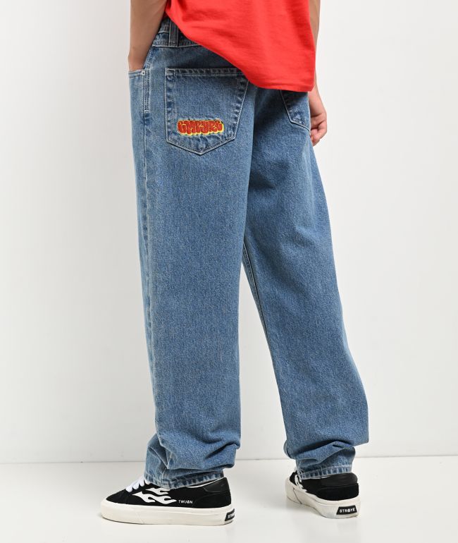 Empyre Kids Embroidered Loose Fit Blue Denim Skate Jeans - Empyre