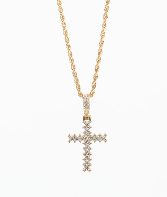 The Gold Gods Gold Flooded Cross Rope 20" Chain Necklace - The Gold Gods