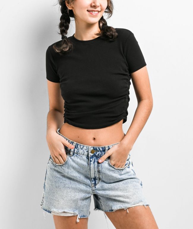 Zine Angie Lettuce Hem Black Crop T-Shirt