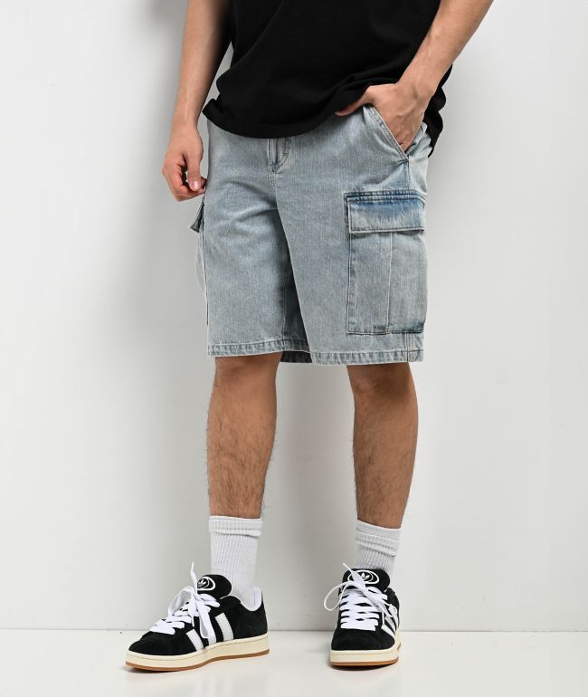 Empyre Cargo Loose Fit Light Blue Denim Skate Shorts - Empyre