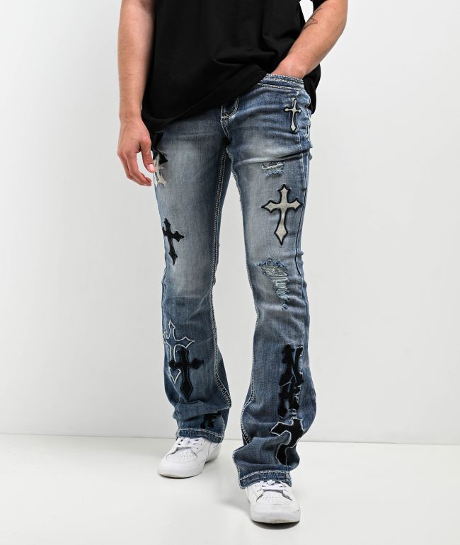 Ninth Hall Signal Crosses Light Blue Flared Jeans - Ninth Hall