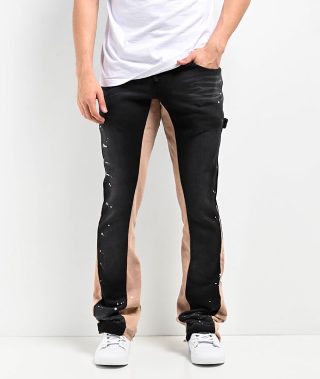 Ninth Hall Black & Tan Wash Stacked Flare Sweatpants - Ninth Hall