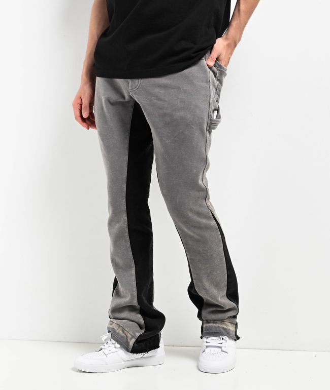 Ninth Hall Grey & Black Wash Stacked Flare Sweatpants - Ninth Hall