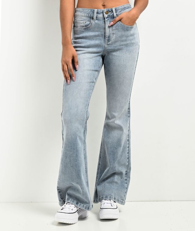 Empyre Glimmer Blossom Light Blue Wash Mid Rise Flare Jeans - Empyre