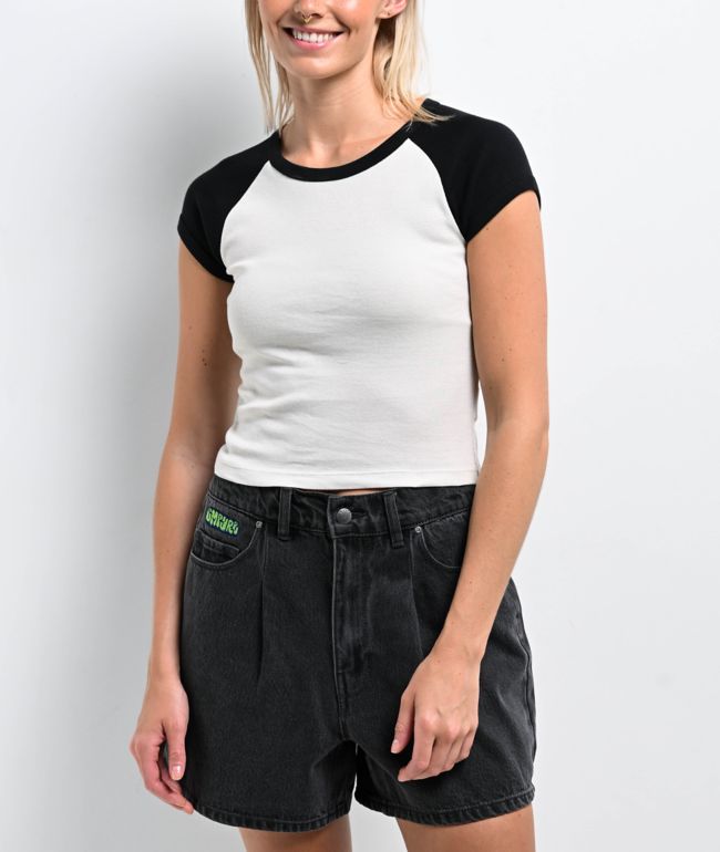 Zine Pammie White & Black Crop Raglan T-Shirt - Zine