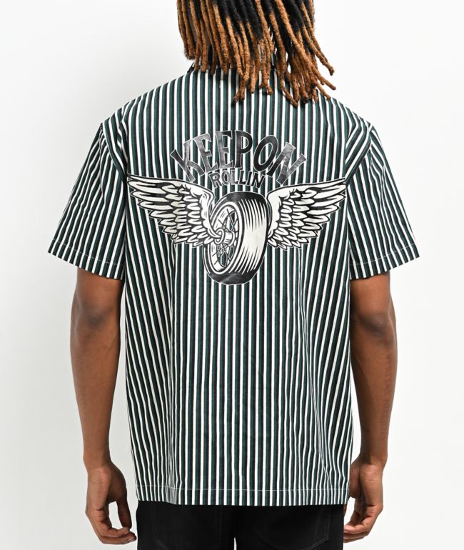Empyre Eagle Glen Green & Black Striped Short Sleeve Shirt - Empyre