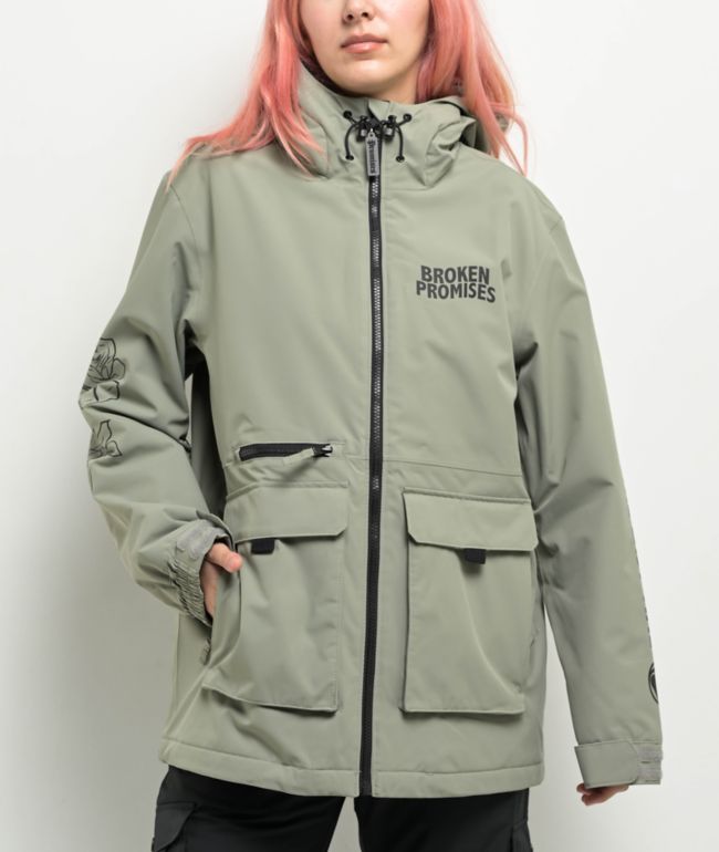Aperture Womens Ranger ASYM Taupe Black 10K Snowboard Jacket Zumiez
