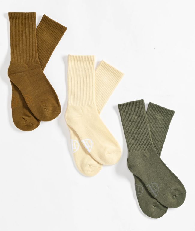 Ninth Hall Fundamentals Beryl Deep Lichen Green, Birch & Butternut 3 Pack Crew Socks - Ninth Hall Fundamentals