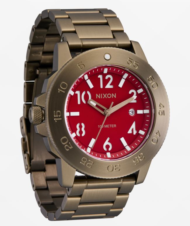 Nixon Smyth 44 Khaki & Red Analog Watch - Nixon Watches