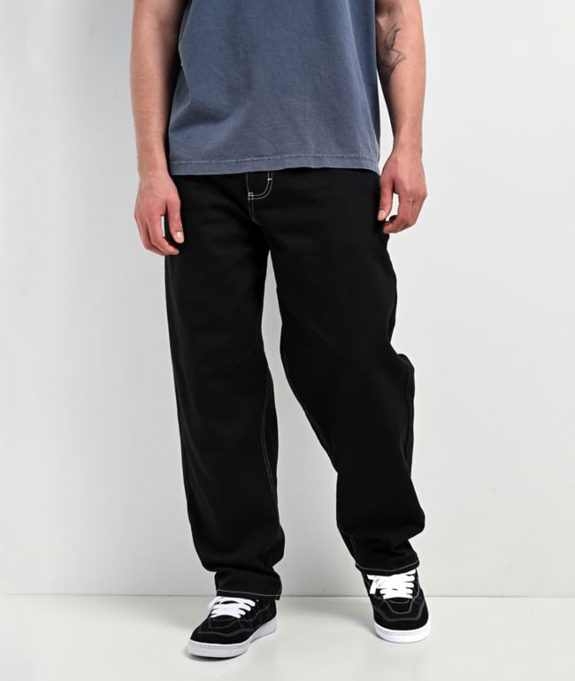 Empyre Ultra Loose Fit Embroidered Black Skate Jeans - Empyre