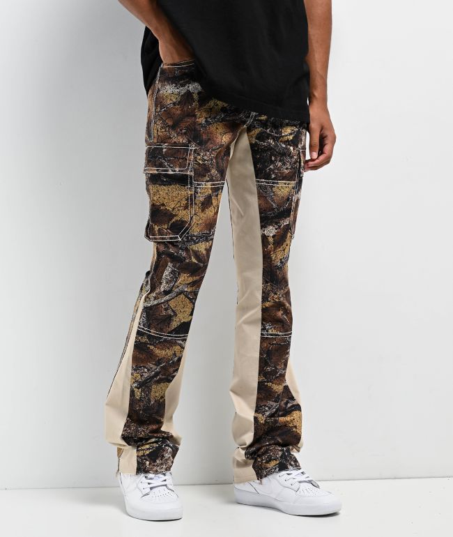 Ninth Hall Stacked Flare Beige Camo Cargo Pants - Ninth Hall