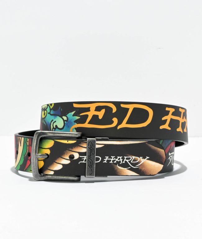 Ed Hardy Skull & Sword Black Reversible Belt | Zumiez