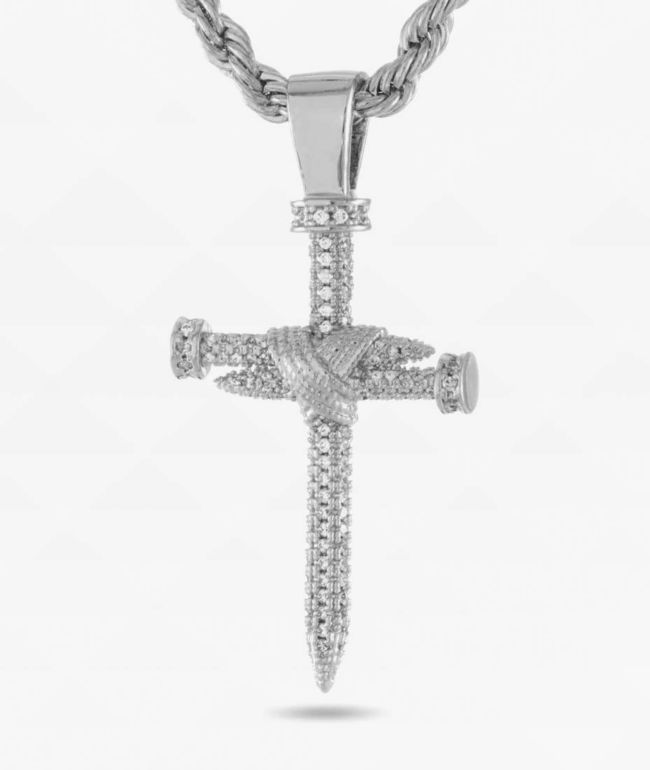 King Ice Nail Cross 26" White Gold Chain Necklace - King Ice