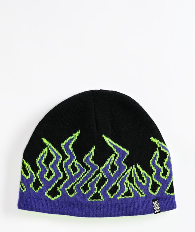 Empyre Inside Out II Black, Green & Purple Skull Cap Beanie - Empyre