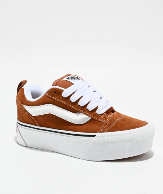 Vans Knu Skool Stack Brown Orange Skate Shoes - Vans