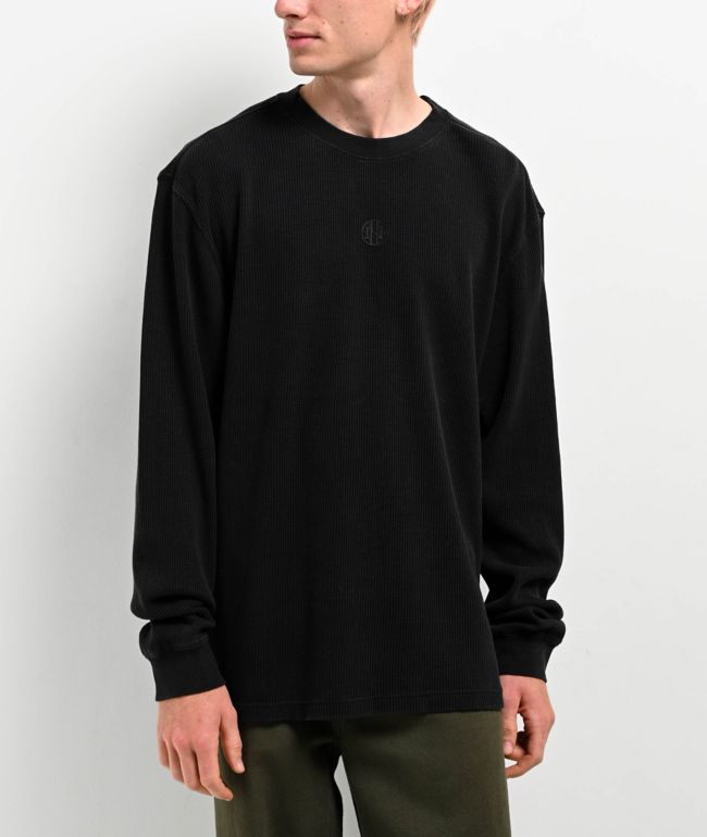 Ninth Hall Fundamentals Black Wash Thermal Boxy Long Sleeve T-Shirt - Ninth Hall Fundamentals