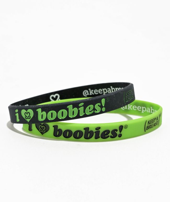 Keep A Breast Foundation I Heart Boobies Deux Green & Black 2 Pack Bracelets - Keep A Breast Foundation