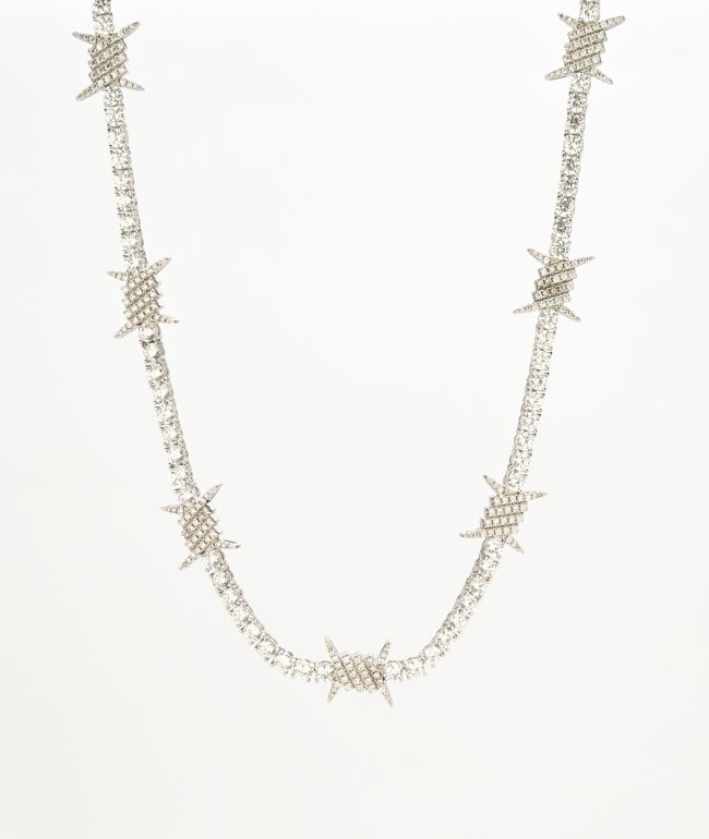The Gold Gods White Gold 20" Barbed Wire Tennis Chain Necklace - The Gold Gods