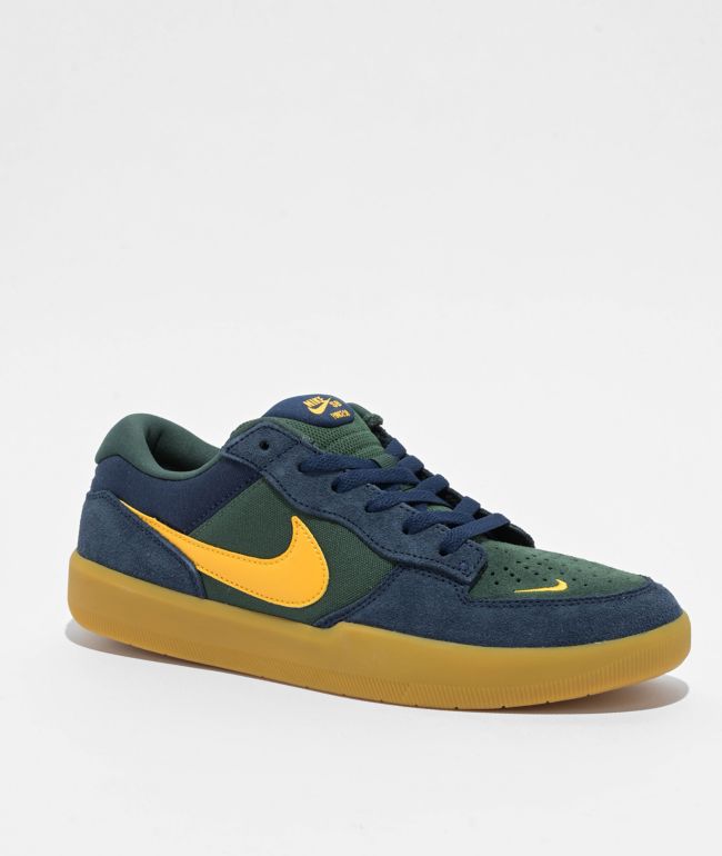 Nike SB Force 58 Midnight Navy, Fir, University Gold, & Gum Skate Shoes - Nike