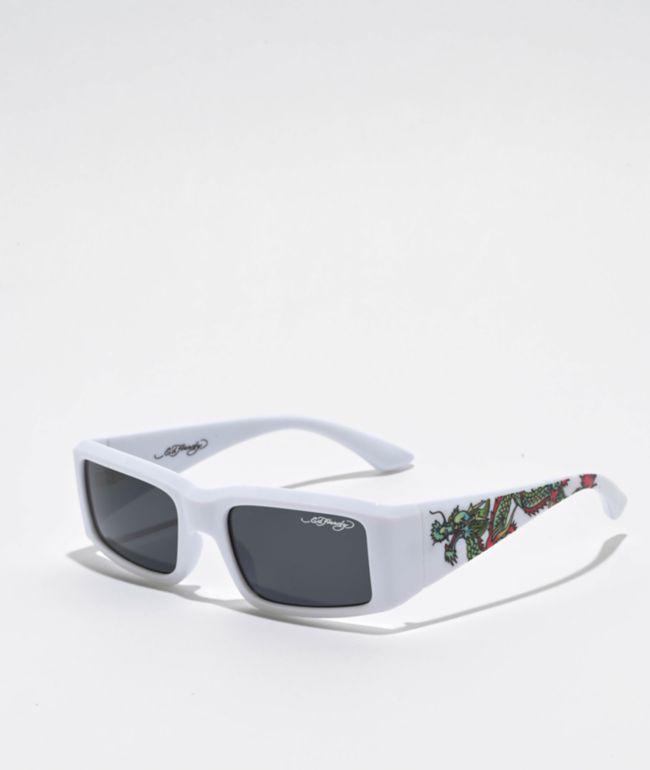 Ed Hardy Hokusai White Rectangle Sunglasses - Ed Hardy
