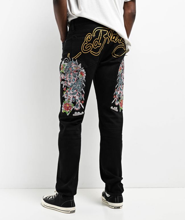 Ed Hardy Japan Lion Straight Leg Black Jeans - Ed Hardy