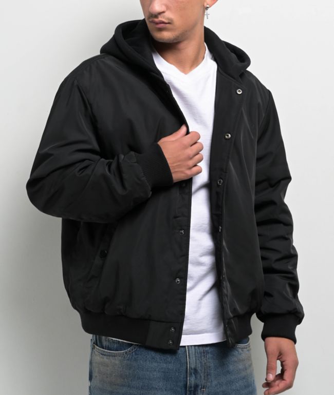 Ninth Hall Fundamentals Varsity Black Hooded Bomber Jacket - Ninth Hall Fundamentals