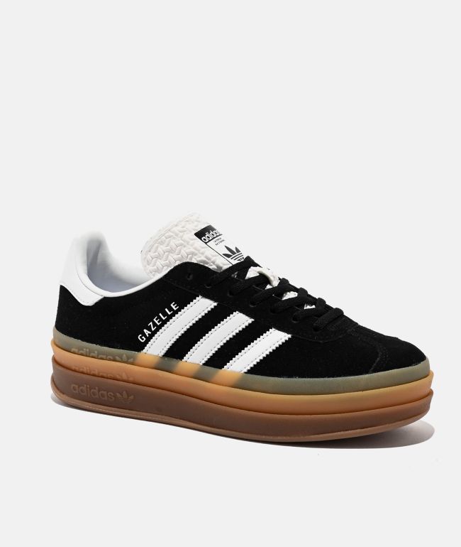 adidas Originals Gazelle Bold Core Black, Cloud White, & Gum Platform Shoes - adidas