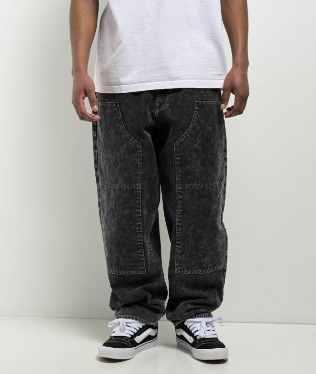 Empyre Double Knee Black Wash Ultra Loose Canvas Skate Pants - Empyre