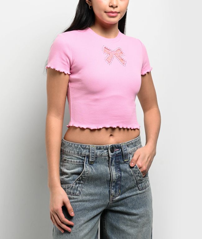 A.LAB Katrina Bow Cutout Pink Crop T-Shirt - A.LAB