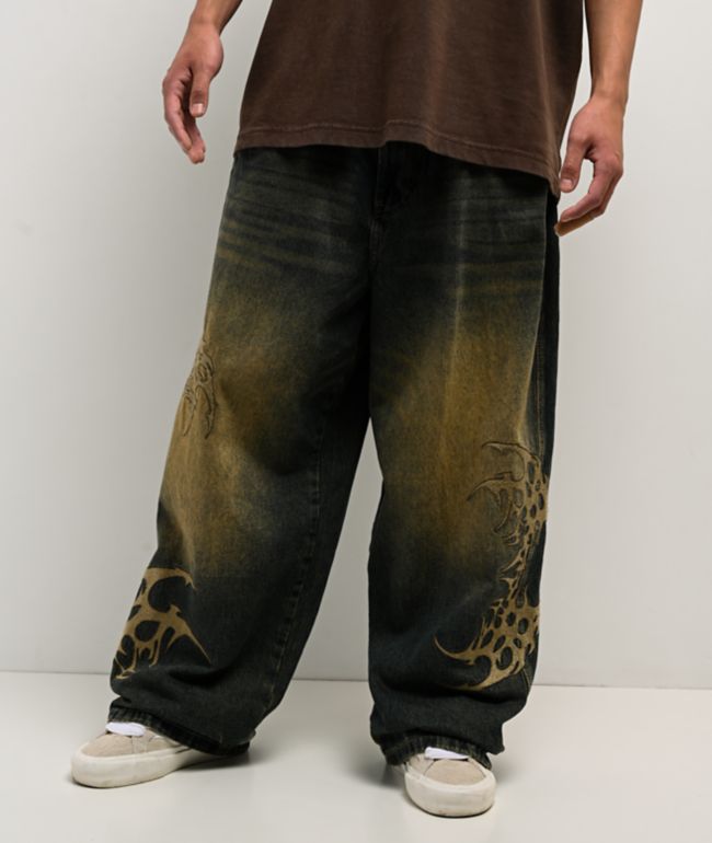 Vitriol Respawn Embroidered Blue Wash Ultra Wide Jeans - Vitriol