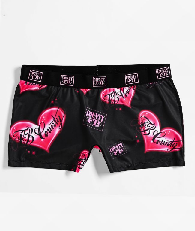 FB County Heart Print Black & Pink Boyshort Underwear - FB County