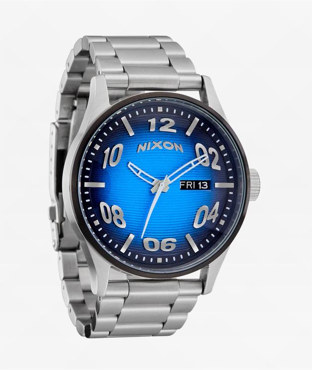 Nixon Sentry Leather Chrome, Silver Sunray, & Black Analog