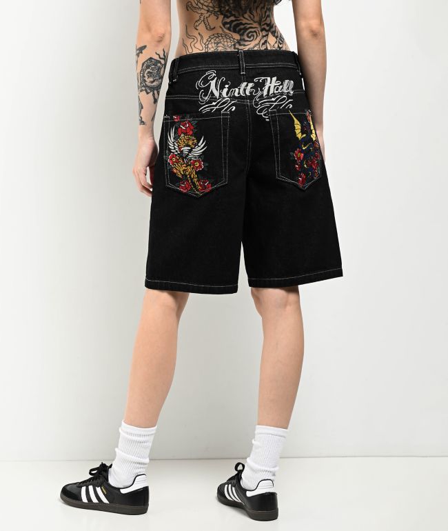 Ninth Hall Idle Black Wash Shorts - Ninth Hall