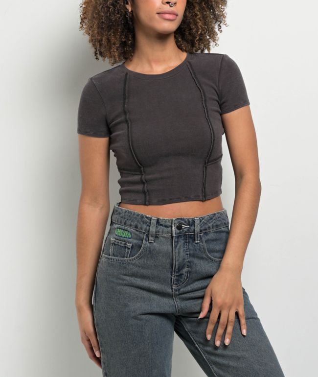 Ninth Hall Fundamentals Shawnie Black Seaming Crop T-Shirt - Ninth Hall Fundamentals