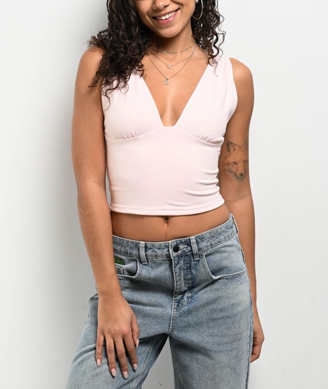 Freeworld Pheobe Pink V-Neck Crop Tank Top - Freeworld