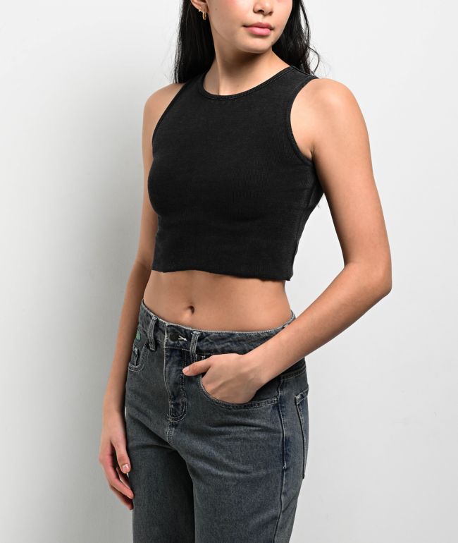 Freeworld Laney Black Wash Crop Tank Top - Freeworld