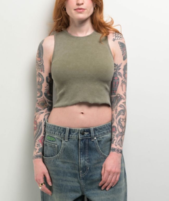 Freeworld Laney Green Wash Crop Tank Top - Freeworld